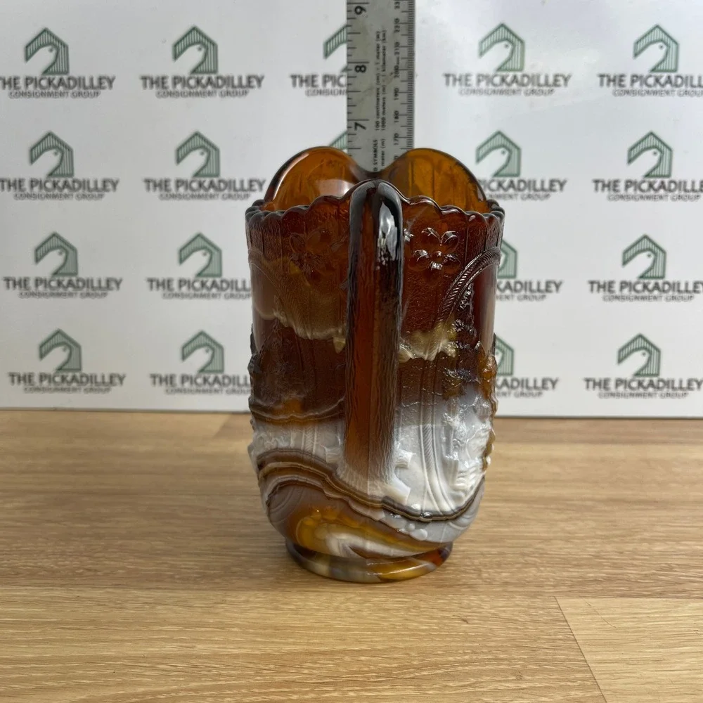 Imperial Glass Chocolate Slag Windmill Pitcher Brown White Marbled Vintage 5.5in